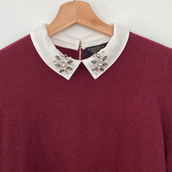 Charter Club Luxury Cashmere Jewel Burgundy White Layer Knit Sweater - Picture 2 of 16